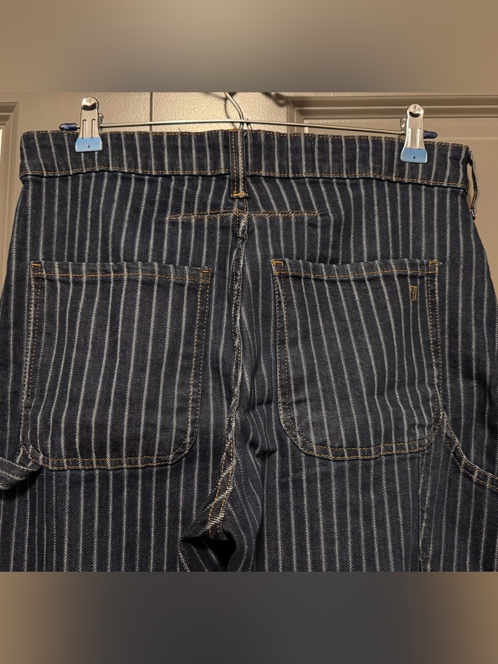 Anthropologie Pilcro Kayden Barrel Carpenter Jeans Railroad Stripe Petite - Picture 9 of 11